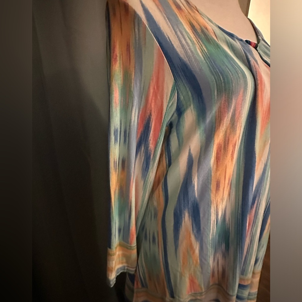 Ruby Rd Multi Color 3/4 Sleeve Top Size M Prelove… - image 4